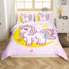 jejeloiu Cute Unicorn Bedding Set Toddle Size Purple Cartoon Unicorn Duvet Cover for Kids Girls Moon Star Pattern Comforter Cover Set Kawaii Bedspread Cover 2Pcs Zipper Closure view 2