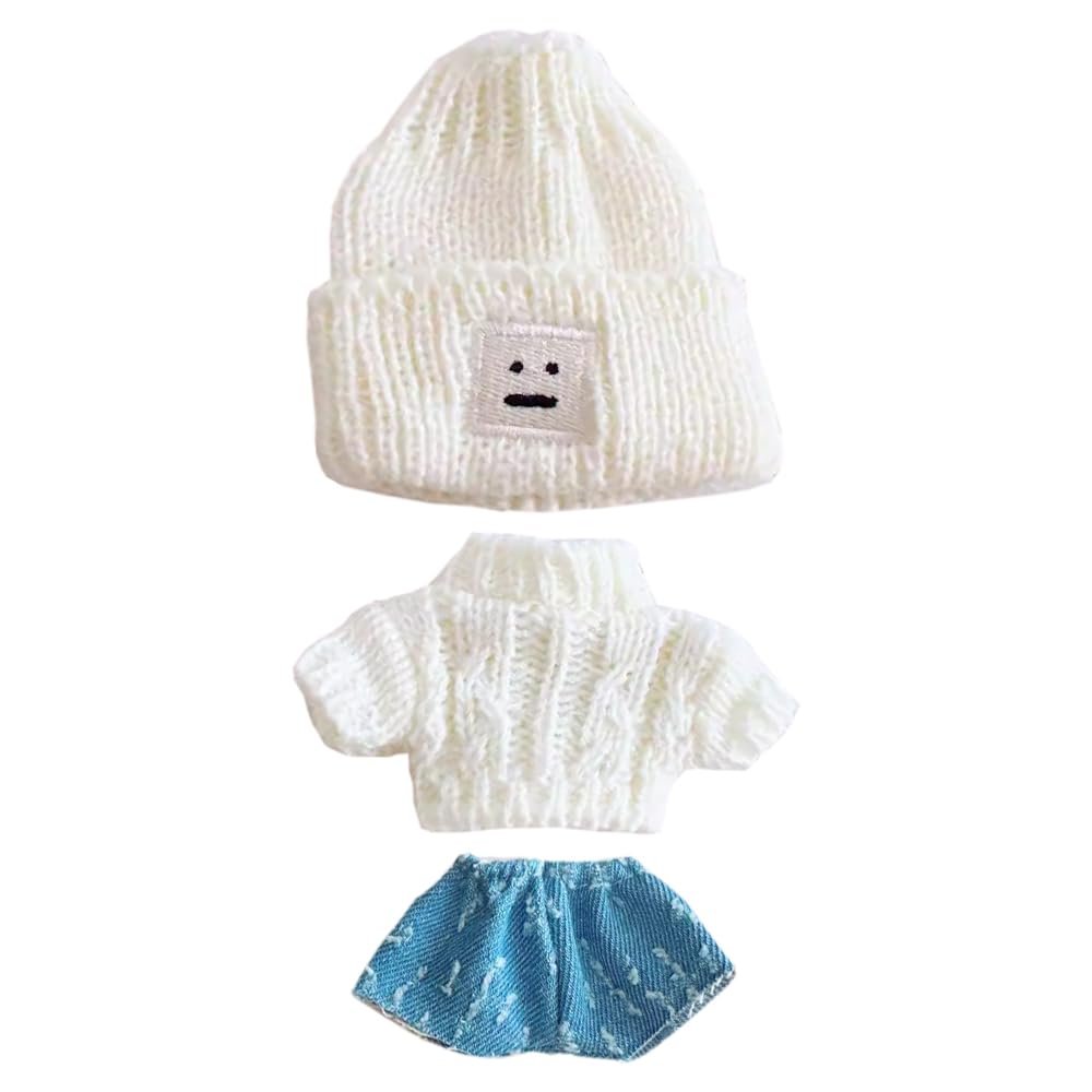niannyyhouse 10cm-15cm Plush Doll Clothes Hat Sweater Jeans Compatible with 17cm Labubu Doll Dress Up (a1)
