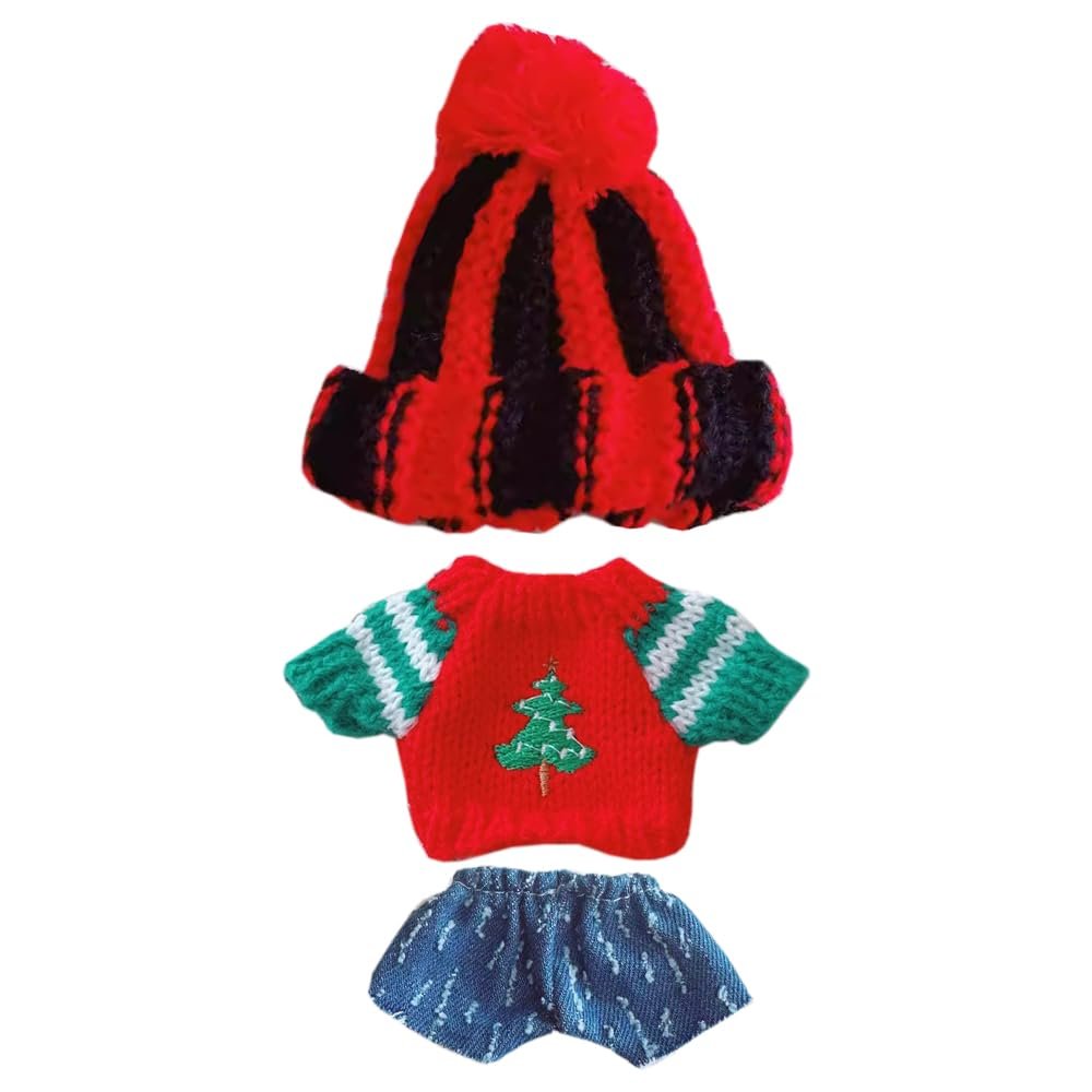 niannyyhouse 10cm-15cm Plush Doll Clothes Hat Sweater Jeans Compatible with 17cm Labubu Doll Dress Up (a10)
