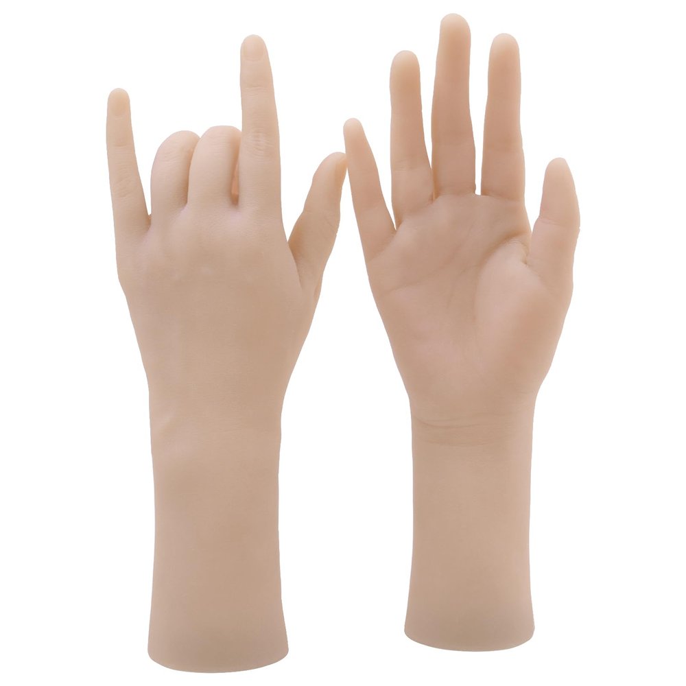 2pc Realistic Silicone Female Hand Model Fake Hand with Skeleton for Jewelry Display Pranksters Halloween Props Photography Props Nail Art Practice Flexible Finger Bendable