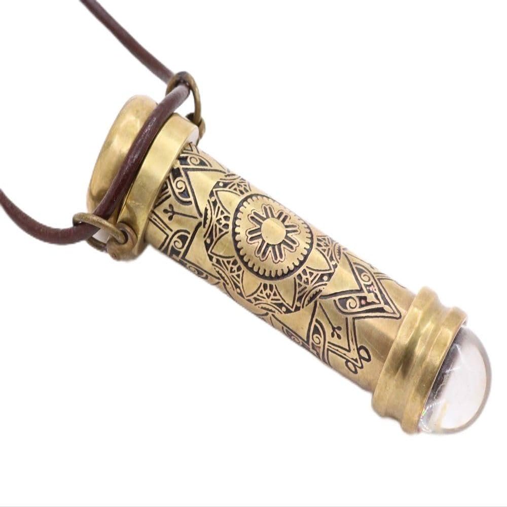ROORKEE INSTRUMENTS (INDIA) A NAUTICAL REPRODUCTION HOUSE Brass Teleidoscope/Kaleidoscope Pendant with leather Cord Necklace, Etched Mandala Pattern Locket, Pocket Scope -A unique Gift for Loved Ones