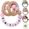 Personalized Rattle Ring with Name,Customizable Name Keepsake Rattle,Custom Wooden Rattle Ring view 1