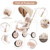 7-in-1 Foldable Kids Tricycle for 1-6 Years with Adjustable Push Handle, Removable Canopy & Pedals, Lightweight Aluminum Alloy, Safety Guard, Portable Toddler Bike (7-in-1, Light Brown) view 3