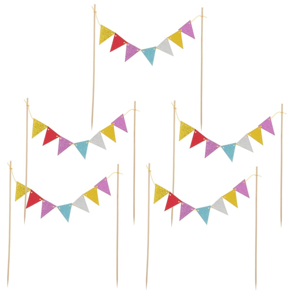 JOINPAYA 5pcs Triangle Flag Cake Topper Glitter Birthday Cake Banner Decoration for Parties Weddings and Graduations Insert for