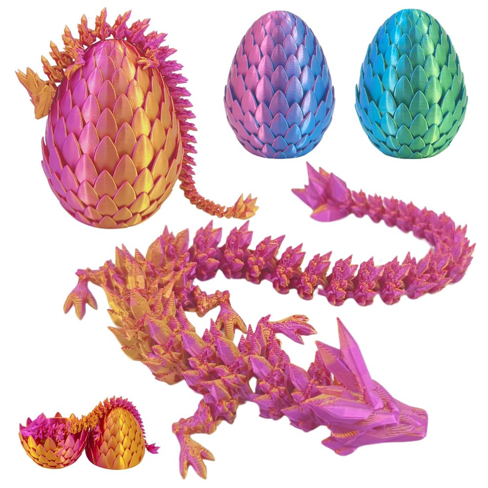 Dpcirk 3D Printed Dragon Egg,Dragon Eggs with Dragon Inside,Crystal Dragon Fidget Toys,Full Articulated Dragon Dragon in Egg,Adults Fidget Toys for Autism ADHD (Purple Gold)