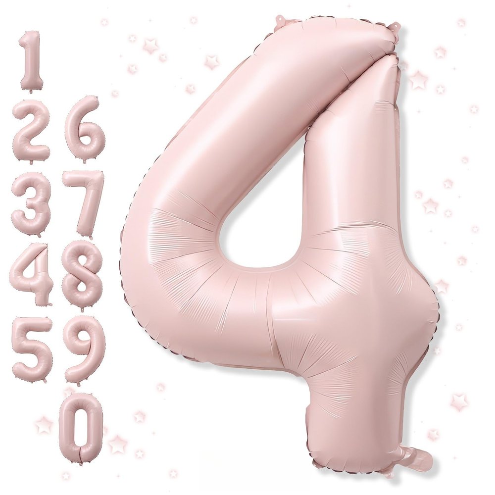 Foil 4 Balloon, Dusty Light Pink Big Number 4 Balloons for Girls Birthday Party Decor, 40'' Self Inflating Number Four Pastel Blush Baby Pink Balloon for Kids 4th Birthday Party Anniversary Decoration