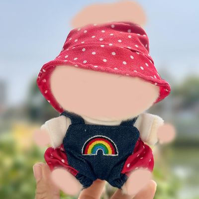 Clothes Suitable for 17cm Dolls Overalls+Cap Clothes Accessories(No Doll), Cute Animal Pattern Outfit Suitable for 6.69inch (17cm) Doll Soft Clothing Replacement