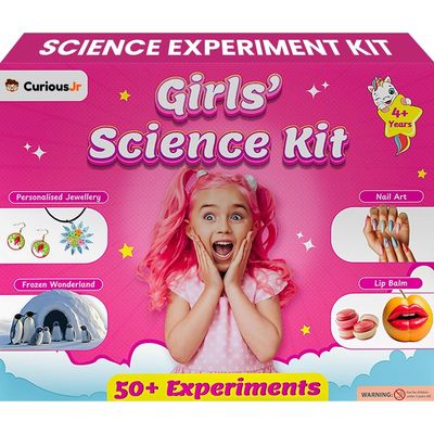 50+ Experiments Science Kit for Girls, Includes DIY Nail Art, Personalised Jewellery, Lip Balm, Frozen Wonderland | Birthday Gift for Girls, Educational Toy for Kids - Curious Junior