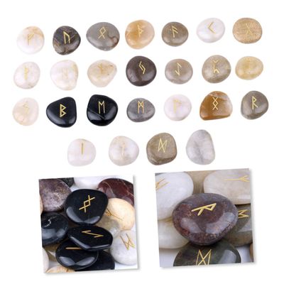 Ciieeo 25pcs Natural Rune Stones Sets Engraved Divination Stones for Meditation Home Decor Random Color