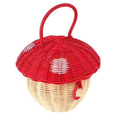 TOGEVAL Rattan Mushroom Handbag for Boys and Girls Versatile Woven Storage Basket and Photography Prop Adorable Design for Play Travel and Decor Random Bead Color