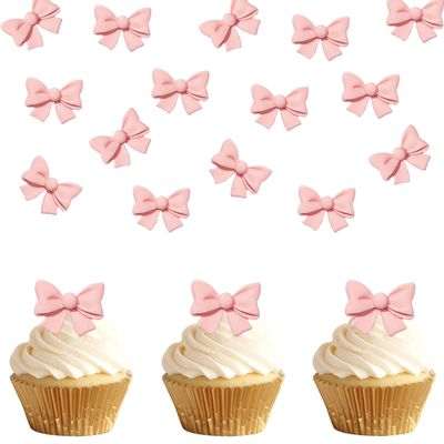 20 Pcs Bowknot Cupcake Toppers Glitter Pink Bow Cake Picks Bridal Engagement Wedding Baby Shower Birthday Party Theme Decoration Supplies (pink-2)