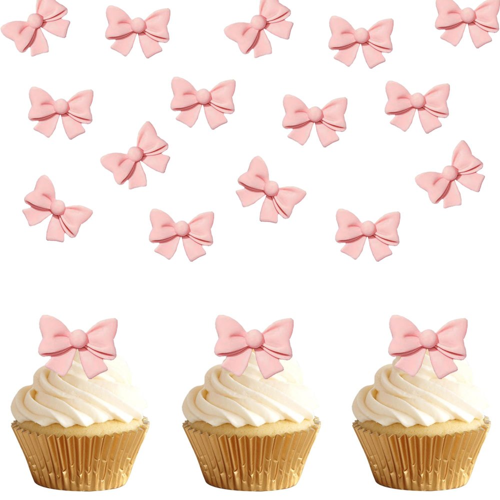 20 Pcs Bowknot Cupcake Toppers Glitter Pink Bow Cake Picks Bridal Engagement Wedding Baby Shower Birthday Party Theme Decoration Supplies (pink-2)
