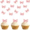 20 Pcs Bowknot Cupcake Toppers Glitter Pink Bow Cake Picks Bridal Engagement Wedding Baby Shower Birthday Party Theme Decoration Supplies (pink-2) view 1