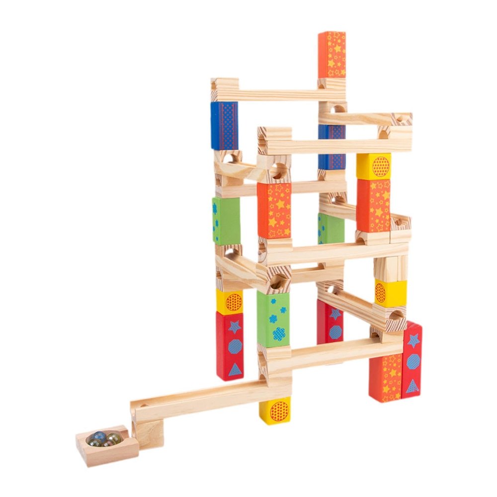 ToysCentral Basics DIY Wooden Track Marble Toy Track Marble Race Leisure Toys Puzzle Assembly Toy for Home Decor Kids Age 4-8, 52PCS