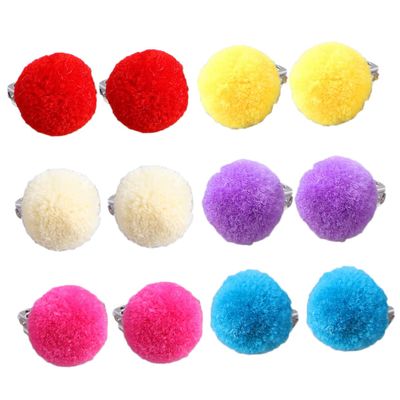 Veemoon 6pairs Plush Ball Earrings for Boy Girl Pom Pom Non-Piercing Jewelry for Girls Adorable Fur Design for Dress-up and Play