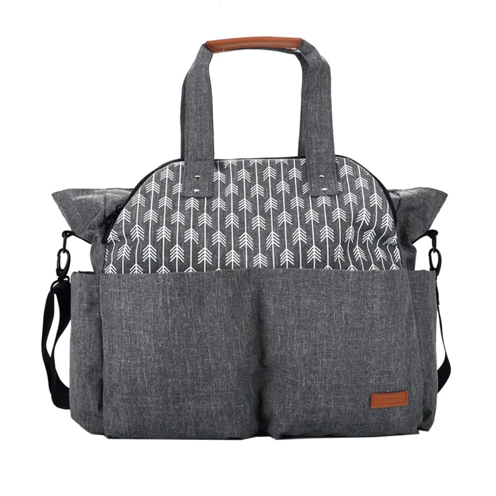 Hemoton Tote Diaper Bag for Women Backpack Multifunctional Nappy Bag Grey Arrow Pattern