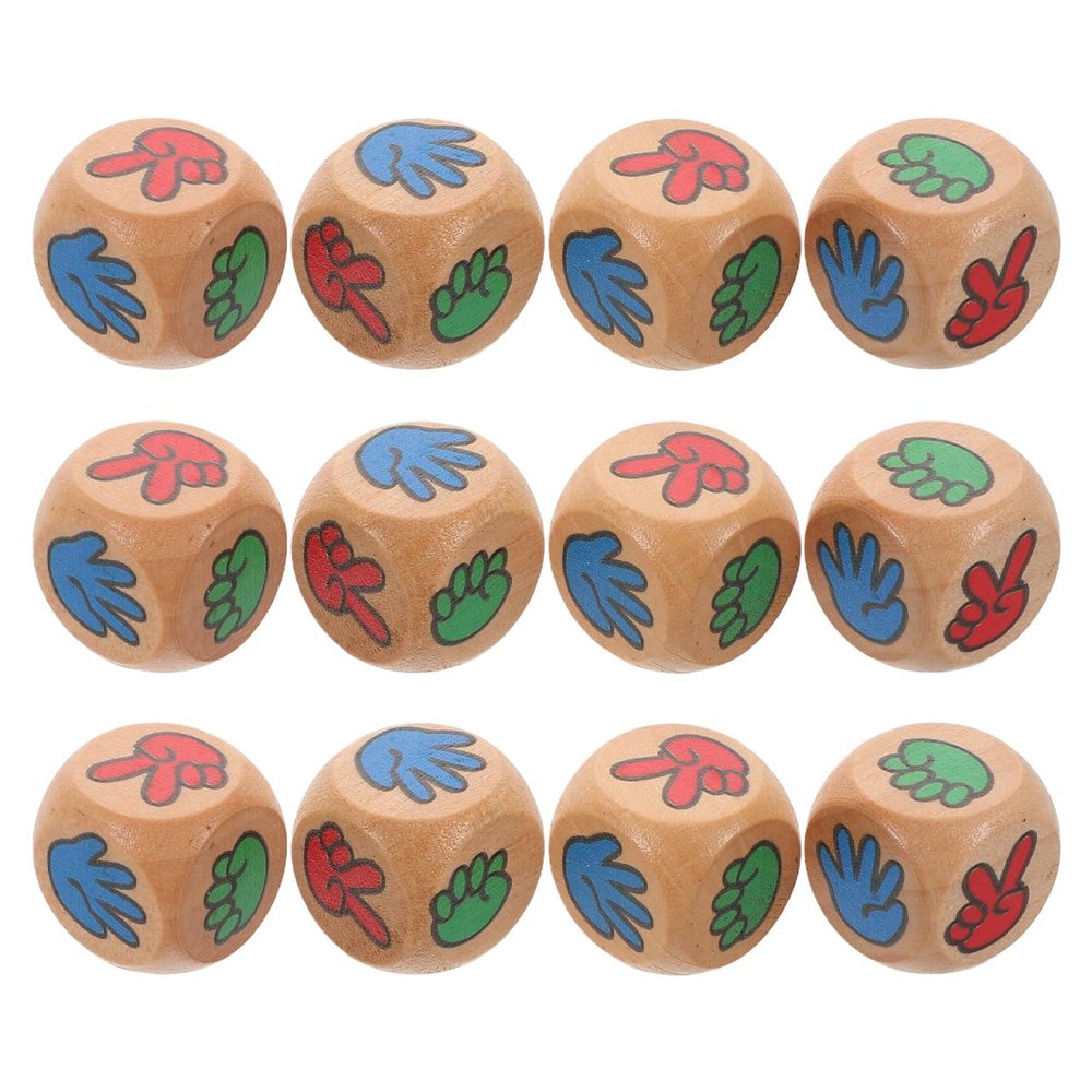 Abaodam 12pcs Wooden Finger Guessing Dice Interactive Rock Scissors Game for Family Gatherings Bars and Parties Fun Game Props for All Ages