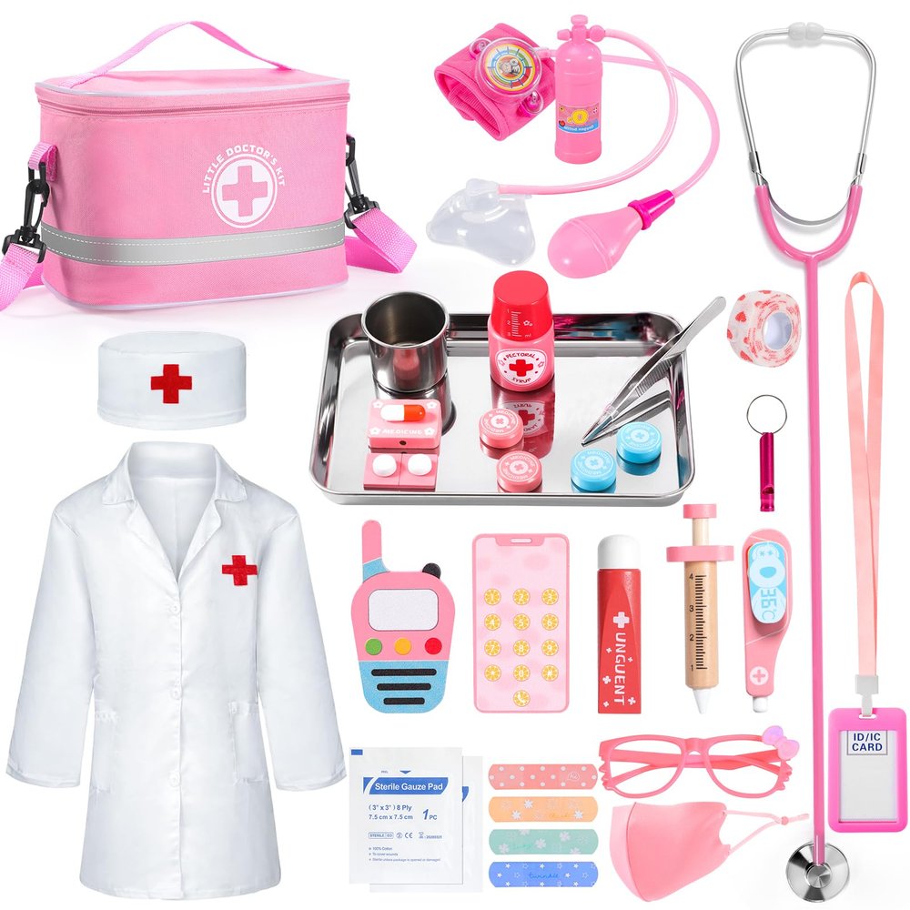 AINIOKA Doctor Kit for Toddlers 3-5: Kids Doctors Play Set with Medical Bag - Real Stethoscope and Other Accessories - 35 Pcs Doctor Kit for Kids Girls - Pretend Play Toys Set Gifts for Role Play