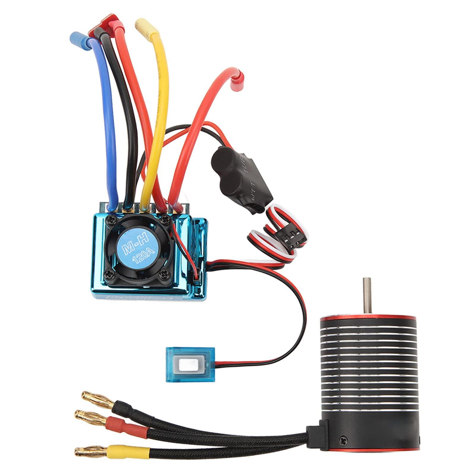 120A Brushless Motor ESC Set, Professional High Torsion 3650 Brushless Motor 120A ESC Combo Set for RC Car, Compatible with Hsp, Redcat, Axial Scx10, D90, Hpi Model Use view 3