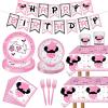 117 Pcs Pink Cartoon Party Dessert Plates Napkins Forks Tablecloth Cups Birthday Banner Tablecovers for Baby Shower Girls 1st 2nd 3rd 4th 5th Birthday Party Decorations Supplies - 20 Guests view 1