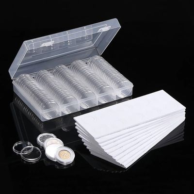 100pc Set Coin Capsules with Foam Gasket Coin Collection Capsules Holder 5 Sizes (17/20/25/27/30mm mm) Protect for Collectors, Round Coin Collecting Supplies with Storage Box
