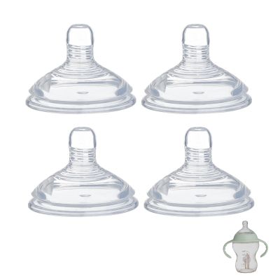 4 Pack Bottle Nipples Compatible with Natural Bottle, Replacement Soft Silicone Nipples, Breast-Like with Anti-Colic Valve (L, Fast Flow)