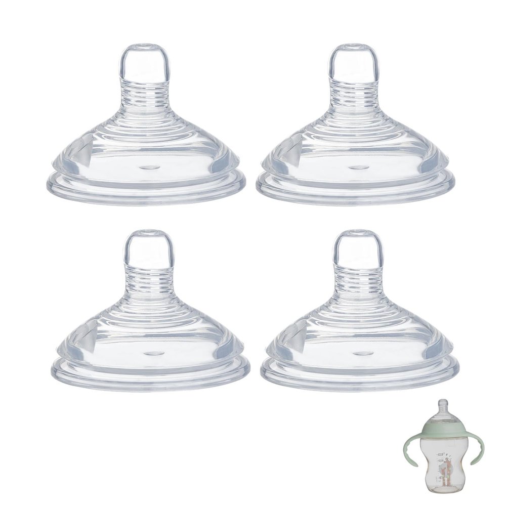 4 Pack Bottle Nipples Compatible with Natural Bottle, Replacement Soft Silicone Nipples, Breast-Like with Anti-Colic Valve (L, Fast Flow)