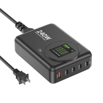 240W GaN Charger, 5-Port USB C Charger with 140W Max PD 3.1 Port, LED Display Desktop Charging Station Adapter for MacBook Pro/Air M3/M2/M1, Laptops, iPhone 17/16, Galaxy S24/S23, iPad, Steam Deck