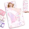Primlect Thickened Toddler Nap Mat with Removable Pillow and Minky Blanket, Extra Large 55''x35'' Sleeping Bag, Washable, Roll up, Perfect for Daycare, Preschool, Kindergarten, Girls Butterfly view 1