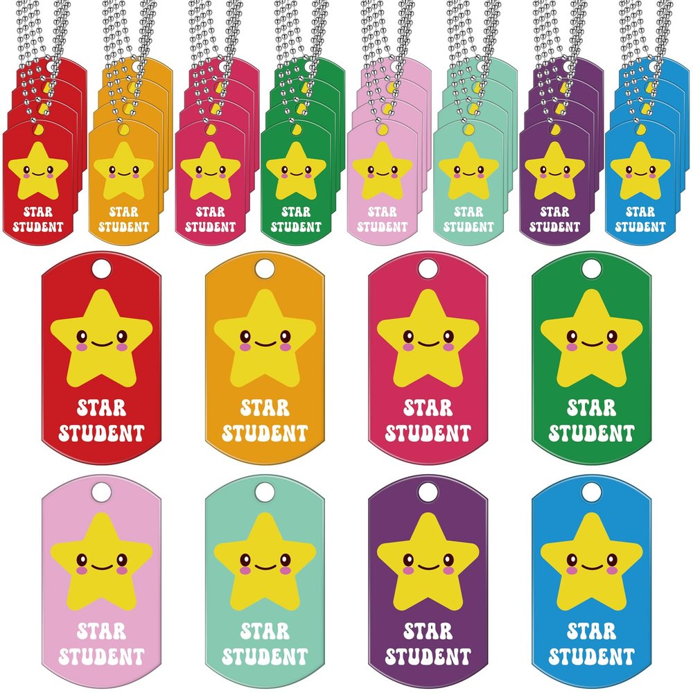 Dansydaisy 64 Pcs Student Incentives Acrylic Star Student Dog with Chains Recognition Tag Education Awards Prizes Bulk for School Classroom Reward Teacher Supplies, 8 Styles