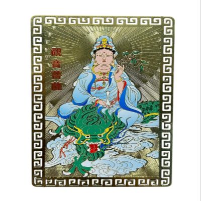 DMtse Chinese Feng Shui Protection Amulet Card for Avalokitesvara Kwan Yin Guanyin Riding On Green Color A Dragon for Good Luck Auspicious Success and Protection