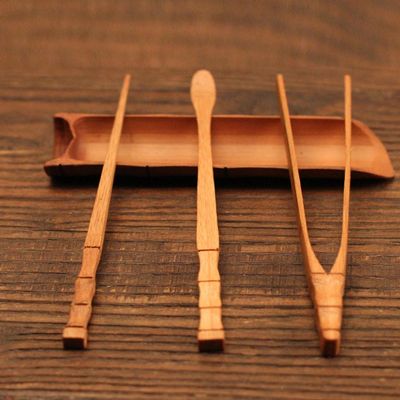 Bamboo Matcha Tea Spoon Utensil Set - Chinese Gongfu Tea Ceremony Tools with Tea Scraper, Clip, Needle, and Spoon