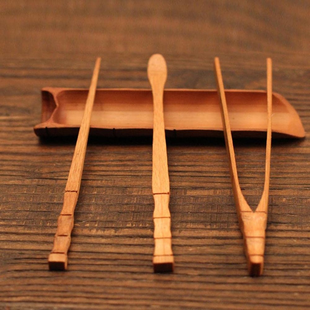 Bamboo Matcha Tea Spoon Utensil Set - Chinese Gongfu Tea Ceremony Tools with Tea Scraper, Clip, Needle, and Spoon