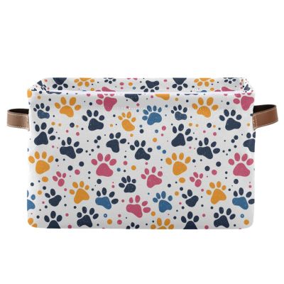ALAZA Colorful Paw Print Polka Dot Large Storage Baskets for Organizing Foldable Storage Bins for Shelves Home with Handles 2 Pack
