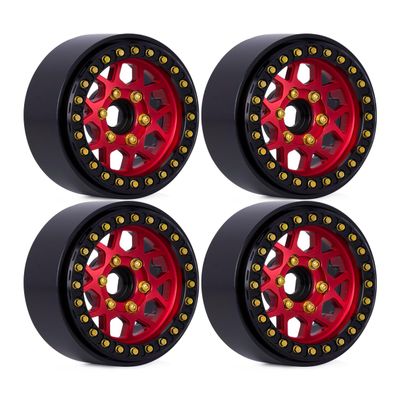 4pcs Aluminum 1.9 Beadlock Wheel Hub Rim for 1/10 RC Crawler Car SCX10 Pro TRX4 Capra RC4WD Redcat VS4-10 Gen8 LCG Spare Part (Red)