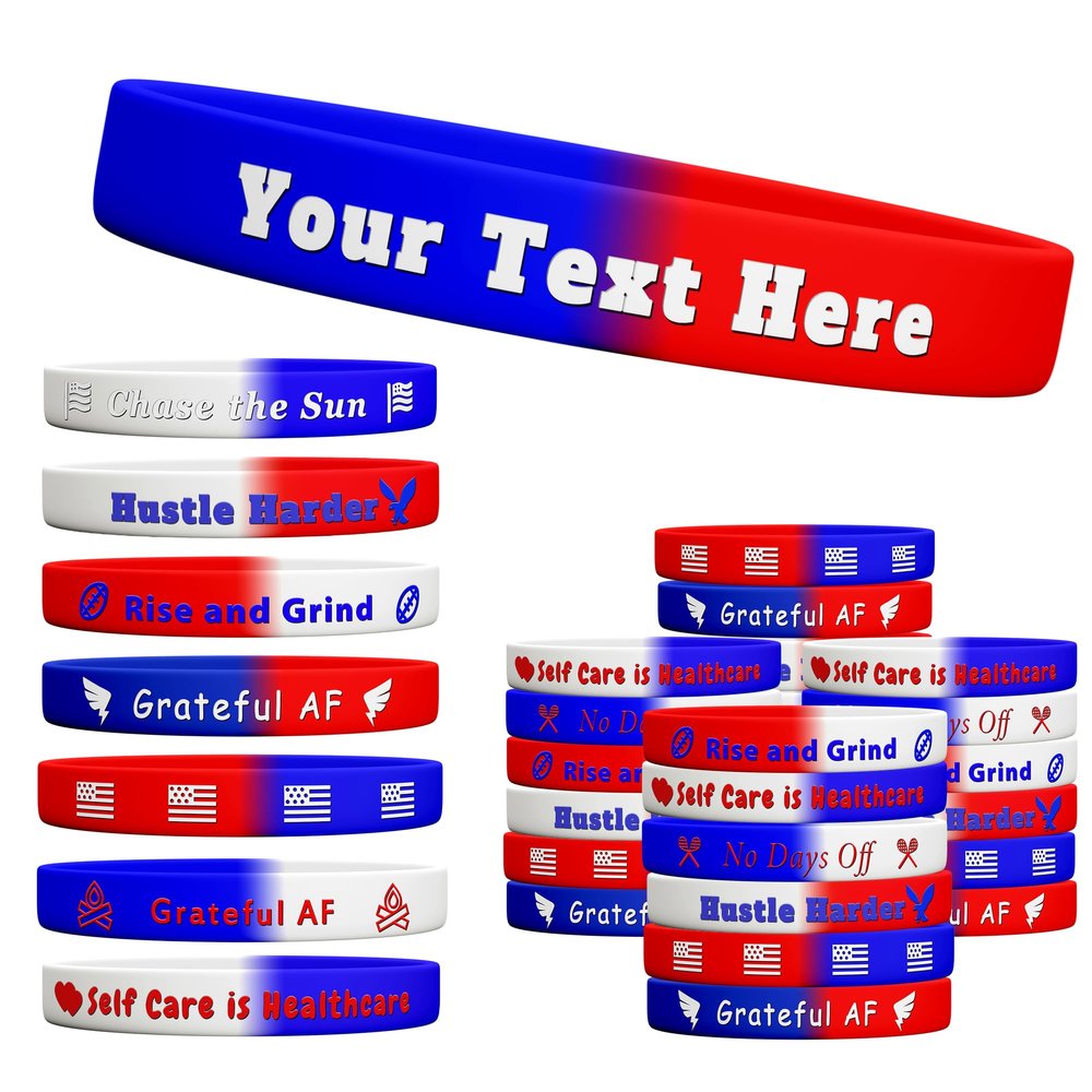 Auroyagift 10-5000PCS Custom Rubber Bracelets, Your Slogan Logo Text, Personalized Silicone Wristbands, Segmented Colors, Custom Silicone Bracelets for Motivation, Holiday Gifts, Companies, Parties