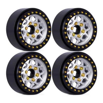 4pcs Aluminum 1.9 Beadlock Wheel Hub Rim for 1/10 RC Crawler Car SCX10 Pro TRX4 Capra RC4WD Redcat VS4-10 Gen8 LCG Spare Part (Silver)