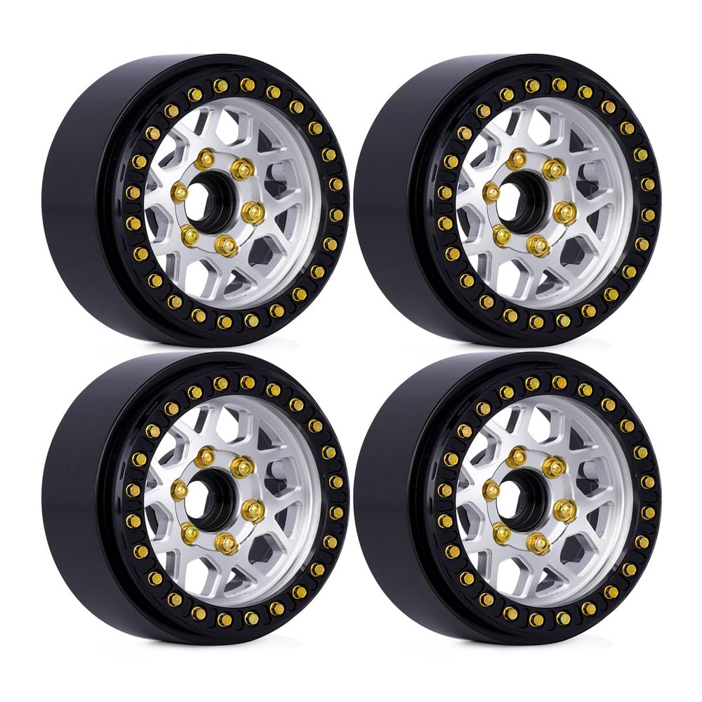 4pcs Aluminum 1.9 Beadlock Wheel Hub Rim for 1/10 RC Crawler Car SCX10 Pro TRX4 Capra RC4WD Redcat VS4-10 Gen8 LCG Spare Part (Silver)