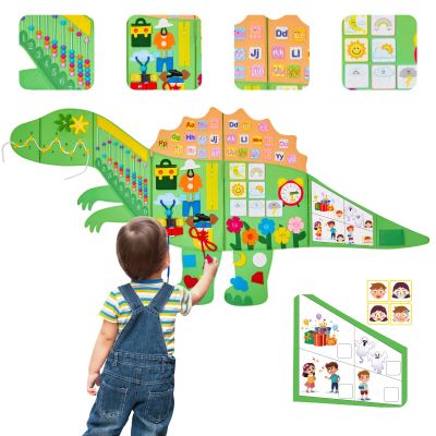 Gleamkid Dinosaur Montessori Busy Board: 10 in1 Sensory Wall Panel for Kids, Toddler Sensory Toys Learning Activity Wall for Playroom, Daycare, Class, Travel, Gifts for 3 4 5 6 Year Old Boys Girls