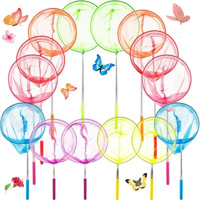 14 Pcs Colorful Telescopic Butterfly Fishing Insect Net Catching Insects Bugs Exploration Beach Outdoor Toys for Kids Outdoor Playing, 7 Colors