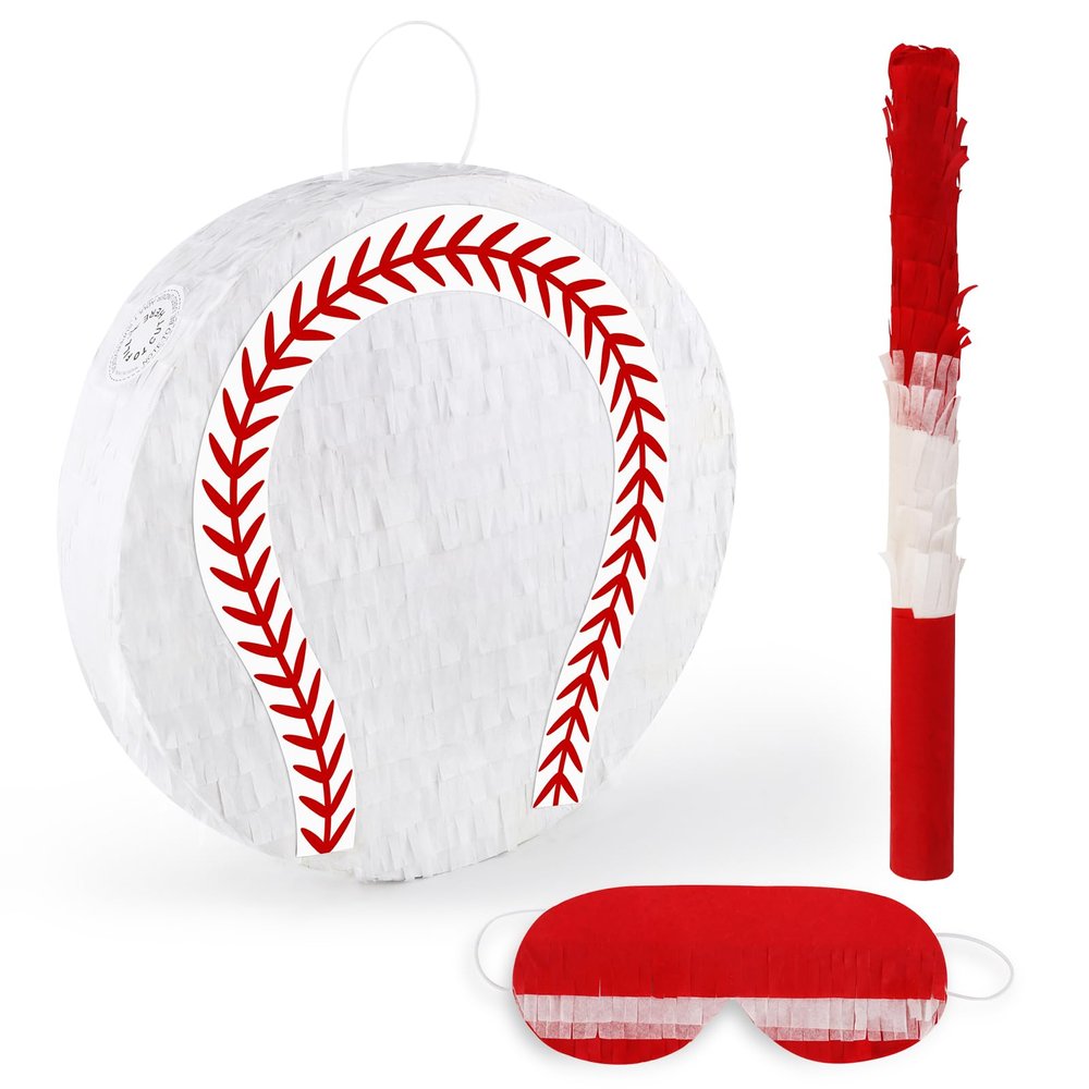 Baseball Pinata Sport Pinata with Stick & Blindfold for Baseball Party Decorations Sport Themed Birthday Party Supplies