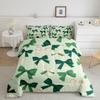 3D Bowknot Kids Bedding Sets Green and Beige Bow Tie Print Reversible Comforter for Boys Boho Girly Princess Style Quilt Set Soft Duvet Insert,1 Pillowcase Toddler Size view 3
