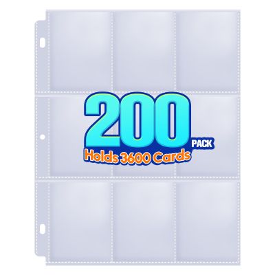 200 Pack 9 Pocket Trading Card Sleeve Pages,Page Protectors Card Sleeves Binder Sheets for 3 Ring Binder,Card Binder Sleeves for Baseball, Football, Game Sport Business Cards