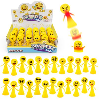 IPIDIPI TOYS Jumpeez LED Emoji Rocket Poppers  24-Pack Light Up Spring Launcher Toys, Easter Basket Stuffers for Kids, Birthday Party Favors, Easter Egg Fillers, Kids Valentines Day Gifts for School