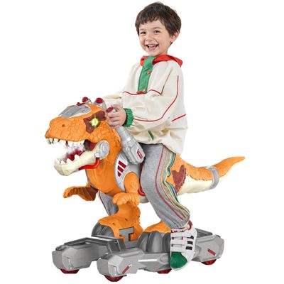 Dinosaur Ride-On Scooter for Toddlers Electric Push & Ride Foot-to-Floor Sliding Rideable Toy with Music, Lights, Mist Spray for Boys & Girls - Orange (Orange)