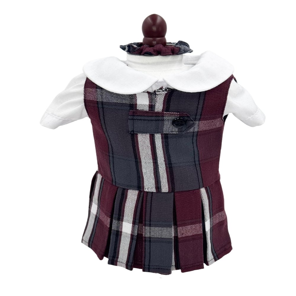 18 inch Doll Outfit-School Plaid Jumper Include Blouse and Hair Accessory/Add on Option: Sock and Shoe (Doll is not Included) (Zip Jumper Only, Plaid 91)