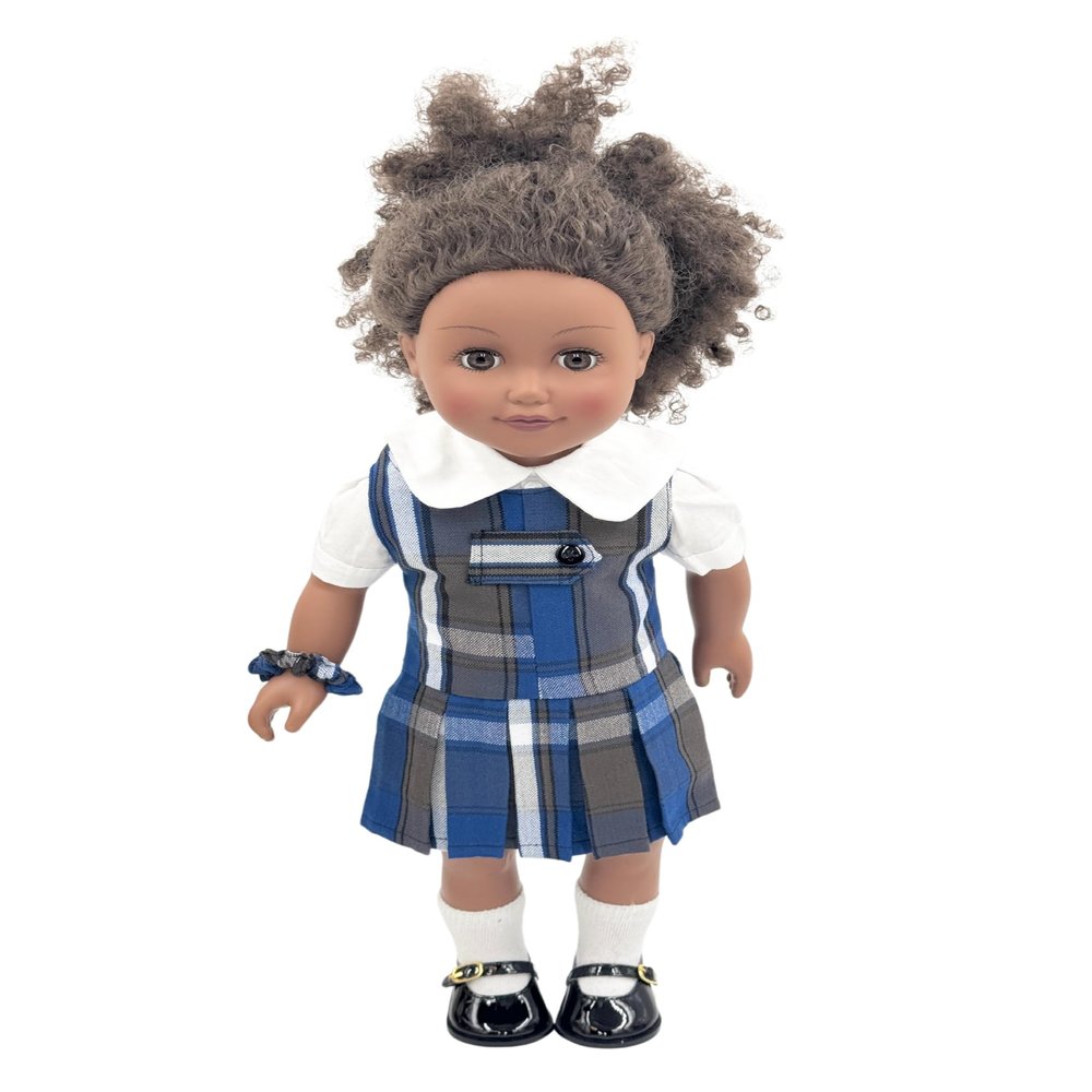 18 inch Doll Outfit-School Plaid Jumper Include Blouse and Hair Accessory/Add on Option: Sock and Shoe (Doll is not Included) (Zip Jumper,Sock,Shiny Black Shoe, Plaid 73)