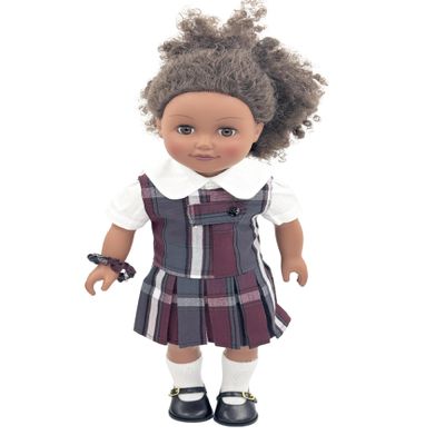 18 inch Doll Outfit-School Plaid Jumper Include Blouse and Hair Accessory/Add on Option: Sock and Shoe (Doll is not Included) (Zip Jumper,Sock,Matte Black Shoe, Plaid 91)