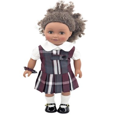 18 inch Doll Outfit-School Plaid Jumper Include Blouse and Hair Accessory/Add on Option: Sock and Shoe (Doll is not Included) (Zip Jumper,Sock,Shiny Black Shoe, Plaid 91)