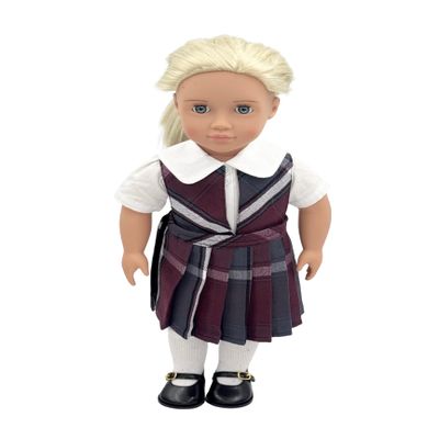 18 inch Doll Outfit-School Plaid Jumper Include Blouse and Hair Accessory/Add on Option: Sock and Shoe (Doll is not Included) (Split Jumper,Sock,Matte Black Only, Plaid 91)